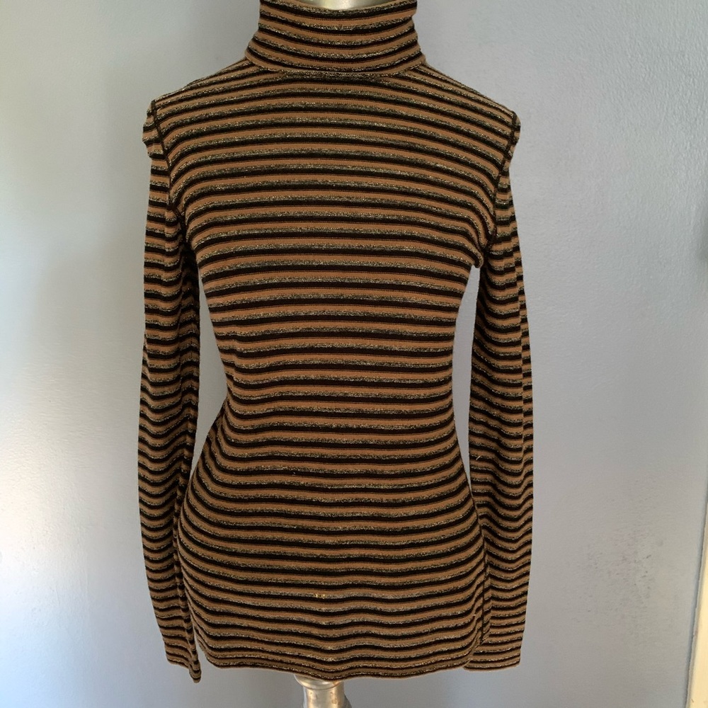 W by Worth blk/brn/gold stripe t-neck sweater
